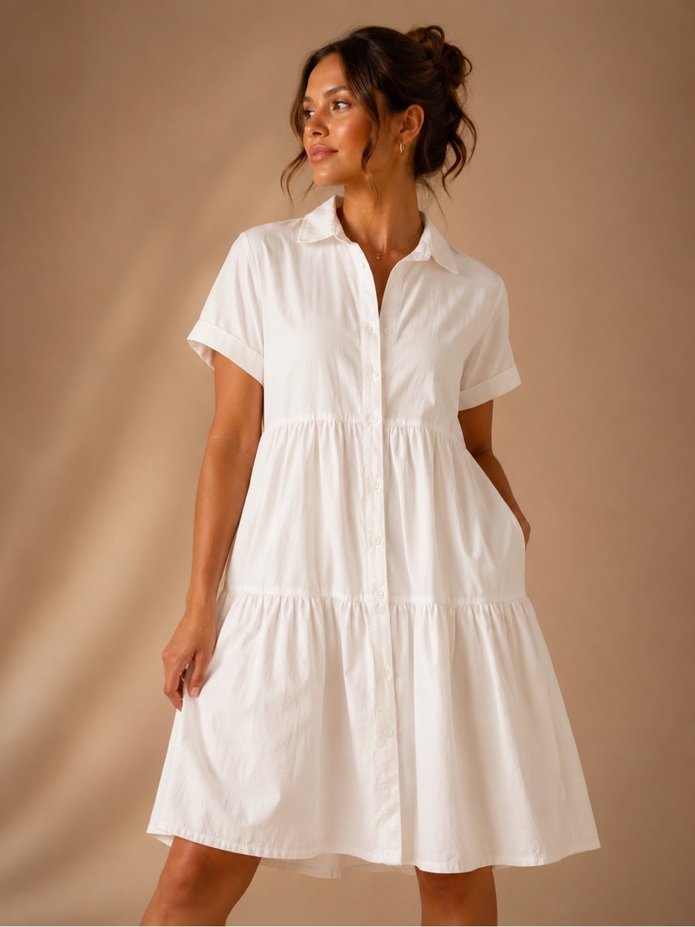 &merci White Tiered Button Front Shirt Dress Women's Small Cottagecore S
